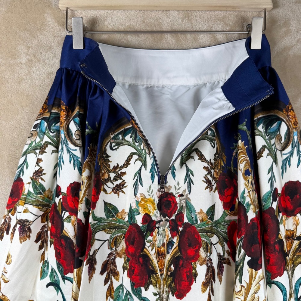 Alice + Olivia Nilda Midi Skirt Size 4 Blue Floral Baroque Print High Waist Full - Picture 3 of 11